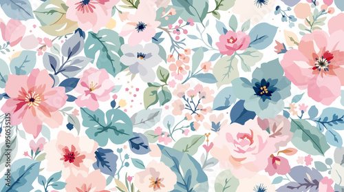 Light feminine floral background with hand-painted blossoms and subtle leaves perfect for soft aesthetic designs