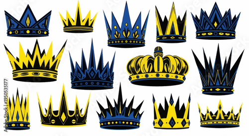 Royal Crowns Collection - Blue and Yellow Ornate Headwear Icons