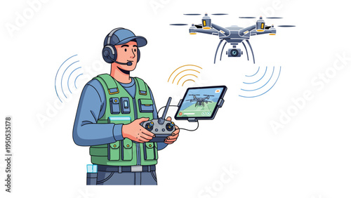 Drone Operator in Action: A skilled operator pilots a drone, demonstrating control and precision in the realm of aerial technology. 