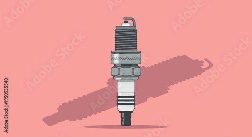 Automotive spark plug illustration on a pink background.
