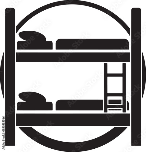 Bunk beds with ladder and two mattresses icon design