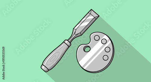 Artistic Craft Tools Illustration: Chisel and Palette on Green Background