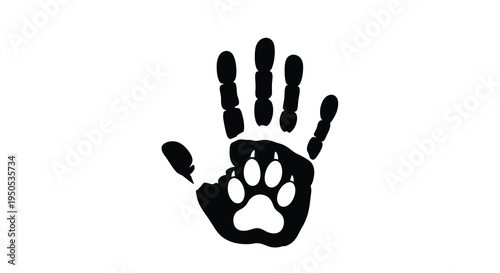A striking black silhouette depicts a human hand seamlessly transforming into a bear paw print symbolizing connection high quality