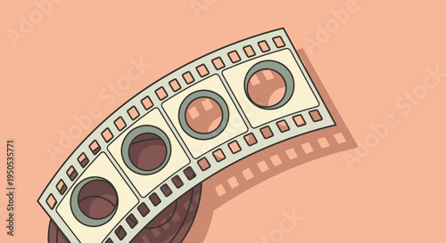 Close up of a vintage film reel with three frames shown