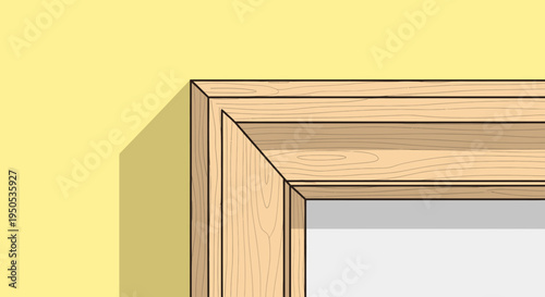 Corner detail of a wooden door frame against a yellow wall.