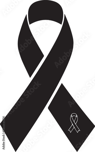 Black awareness ribbon silhouette, vector art, line art, symbol of mourning