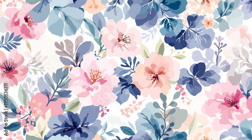 Delicate Romantic Flower Pattern with Soft Petals and Light Botanical Elements