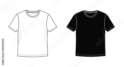 A simple illustration depicts two t shirts one white and one black presented as a design mockup high quality professional