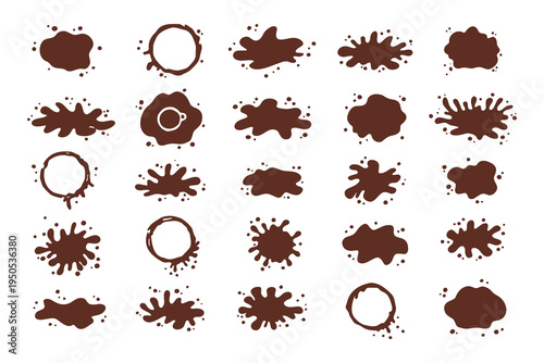 Coffee doodle liquid splash. Different shapes of coffee splash simple hand drawn collection.