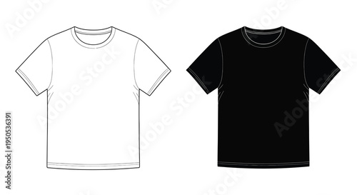 A minimalist illustration showcases two identical t shirts one white and the other black presented side by side high quality professional detailed
