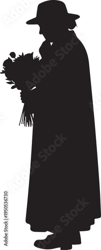 Elderly woman silhouette with hat and flowers vector illustration thoughtful