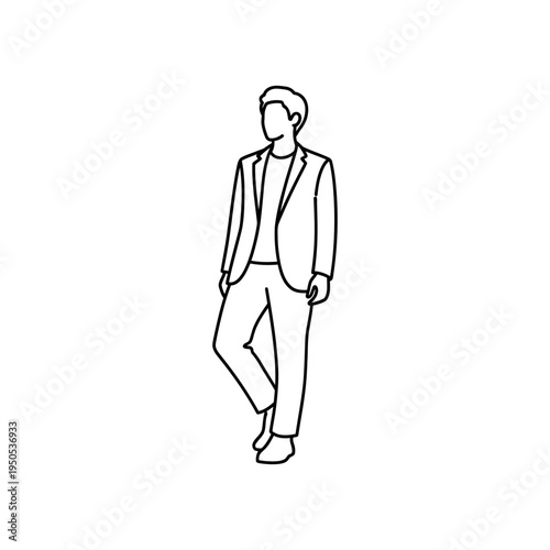 Businessman standing in a confident pose in a simple line drawing style on a white background