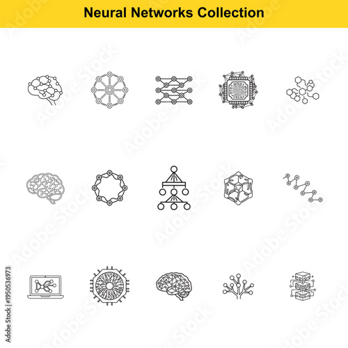 Outlined icons represent various concepts within advanced neural network architecture and brain.