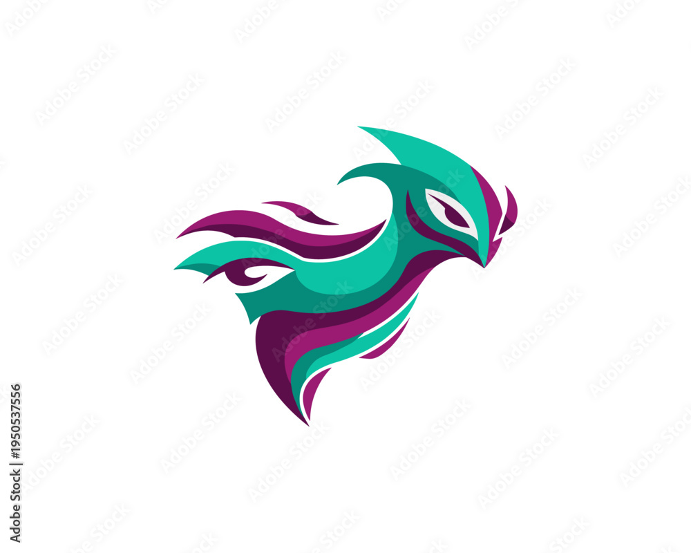 Obraz premium Dynamic Abstract Bird Design, Logo Concept, Creative Graphic Art, Modern Aesthetics, Vibrant Colors, Artistic Style