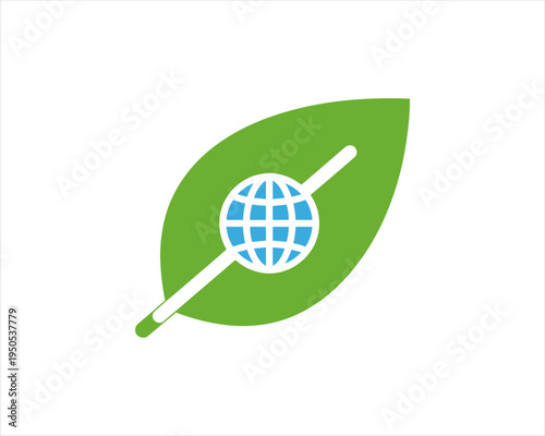 Leaf with Globe, Environmental Awareness, Digital Illustration, Eco-Friendly Concept