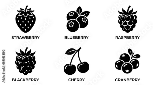 A vibrant collection of assorted berries including strawberries, blueberries, raspberries, blackberries, cherries, and cranberries against a clean white background, ideal for food-related projects