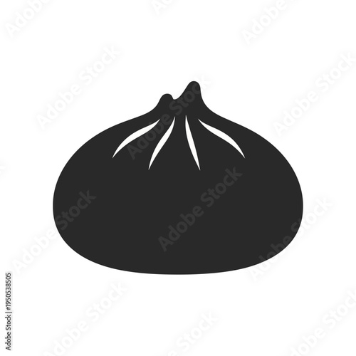 A simple, stylized black silhouette of a steamed bun, a popular Asian food item, on a white background.