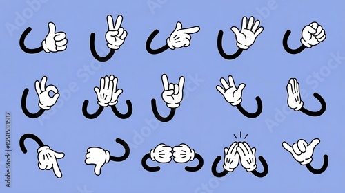 Retro Comic Hand Symbols Vector, Mascot Gloved Hand Poses Collection