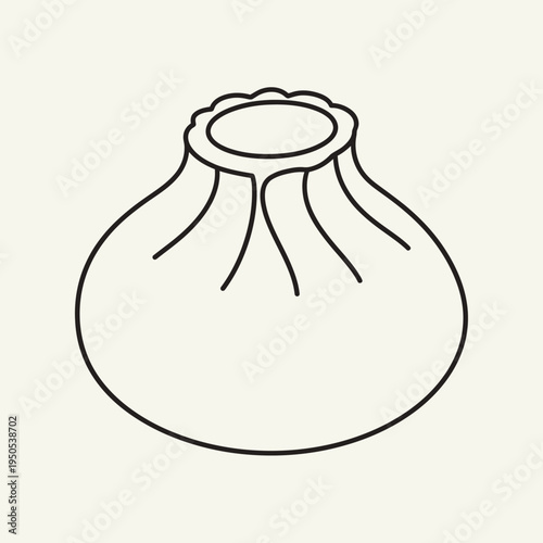 A simple, clean line drawing of a single khinkali dumpling on a plain background.