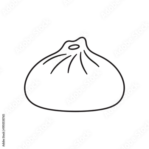 A simple, hand-drawn black and white outline illustration of a single, plump steamed bun.