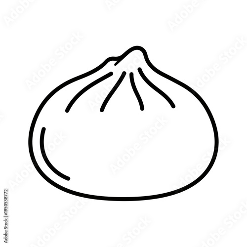 A simple black and white line drawing of a single steamed bun, also known as baozi, a popular Chinese dim sum dish.