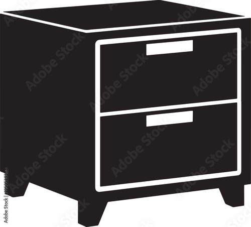 Simple two drawer file cabinet in black and white colors