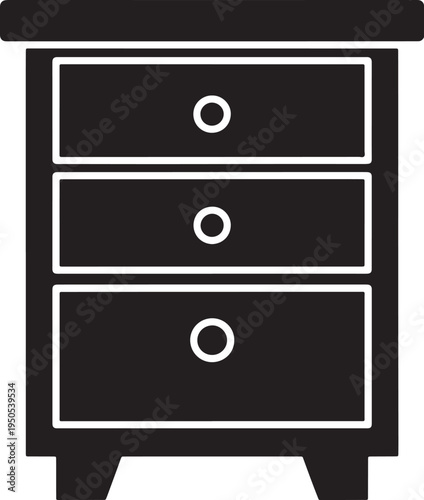 Simple black and white illustration of a three drawer dresser