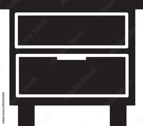 Simple black and white illustration of a two drawer nightstand furniture