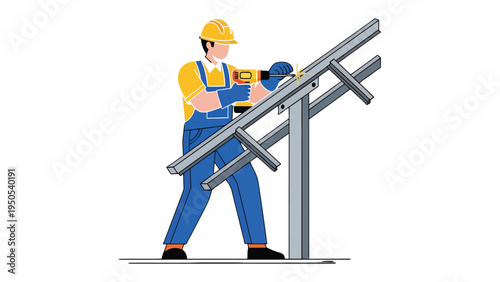 Solar Panel Installation: A skilled worker meticulously assembles a solar panel array, symbolizing the shift towards renewable energy and sustainable living.