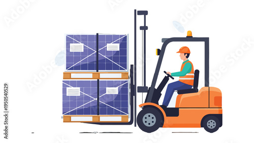 Forklift Efficiency: A skilled operator maneuvers a forklift, meticulously transporting neatly stacked packages in a warehouse setting, showcasing operational efficiency and precision.
