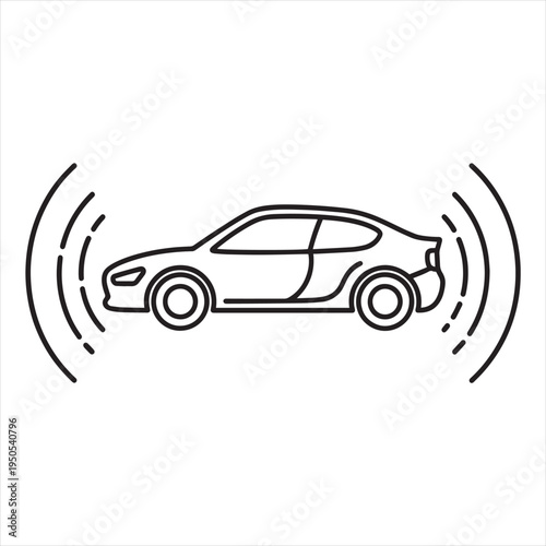 Autonomous Car Sensor System Outline Vector Icon for Smart Vehicle Technology, Self-Driving Automobile, and Modern Transportation Safety