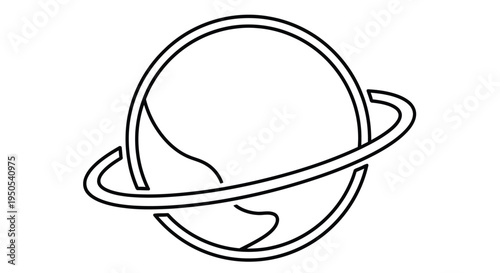 Simple line drawing of saturn with its prominent rings a celestial body