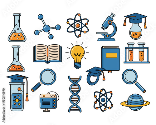 Science Icons Collection, Educational Graphics, Laboratory, Vector Art, Modern, Creative Design