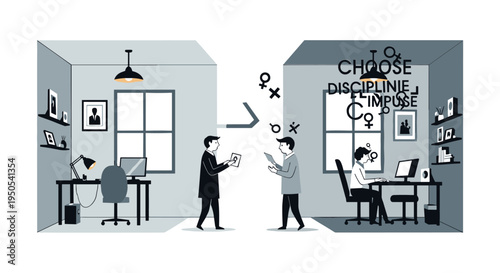 business professional choosing discipline or laziness decision vector illustration flat design