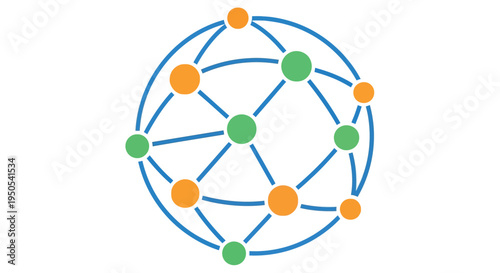Abstract globe illustration with interconnected nodes and lines in blue and orange