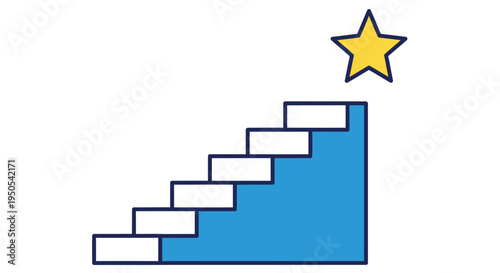 A simple illustration of a blue staircase leading to a bright yellow star