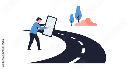 man choosing direction at crossroads decision making concept flat design vector illustration