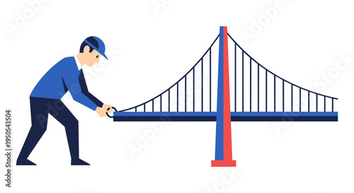 construction worker holding golden gate bridge vector illustration flat design