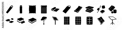 Office and School Supply Silhouette Icon Set - Black silhouettes of office and school supplies including books, notebooks, pencils, folders, rulers, and presentation board icons for education and work