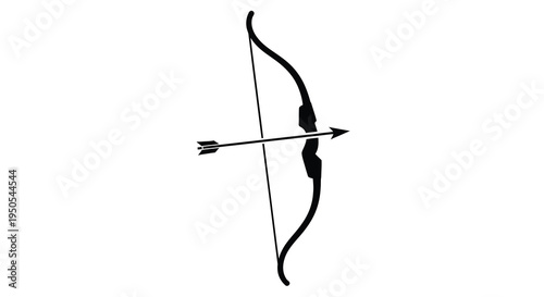 A stark black silhouette depicts a traditional recurve bow with a single arrow nocked and ready high quality professional