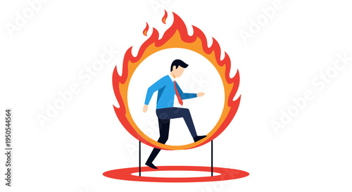 business professional walking through fire ring challenge flat design vector illustration