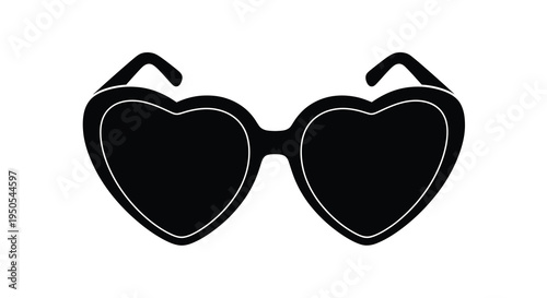 A striking black and white illustration depicts a pair of sunglasses with heart shaped lenses creating a playful design high quality professional
