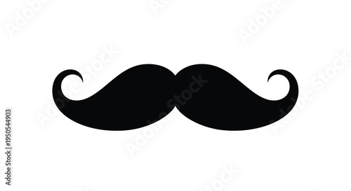 A stark black silhouette of a classic handlebar mustache is prominently displayed against a plain white background high quality