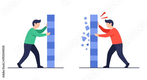 two men assembling and disassembling blue blocks vector illustration flat design