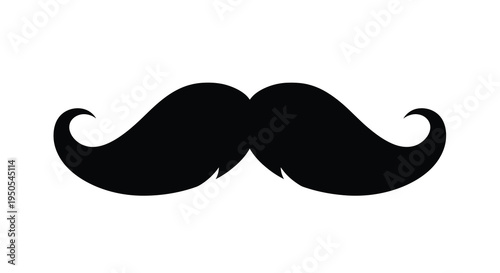 A stark black silhouette depicts a classic handlebar mustache isolated on a clean white background high quality professional detailed
