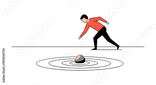 man playing curling sport sliding stone on ice rink vector illustration