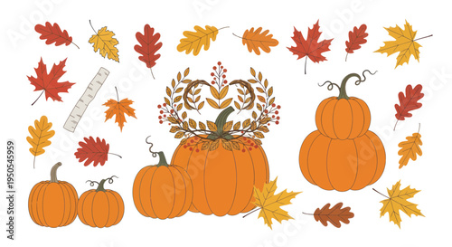Autumn Harvest Collection: Pumpkins, Leaves, and Fall Decor Elements