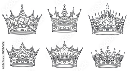 Collection of Royal Crowns - Elegant Vintage Hand-Drawn Illustrations