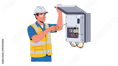 Electrical Technician at Work: An electrician expertly maintains an electrical panel, showcasing his technical skills, safety precautions, and precision in this vital profession.