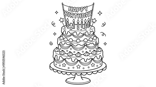 Birthday cake with decorative frosting.